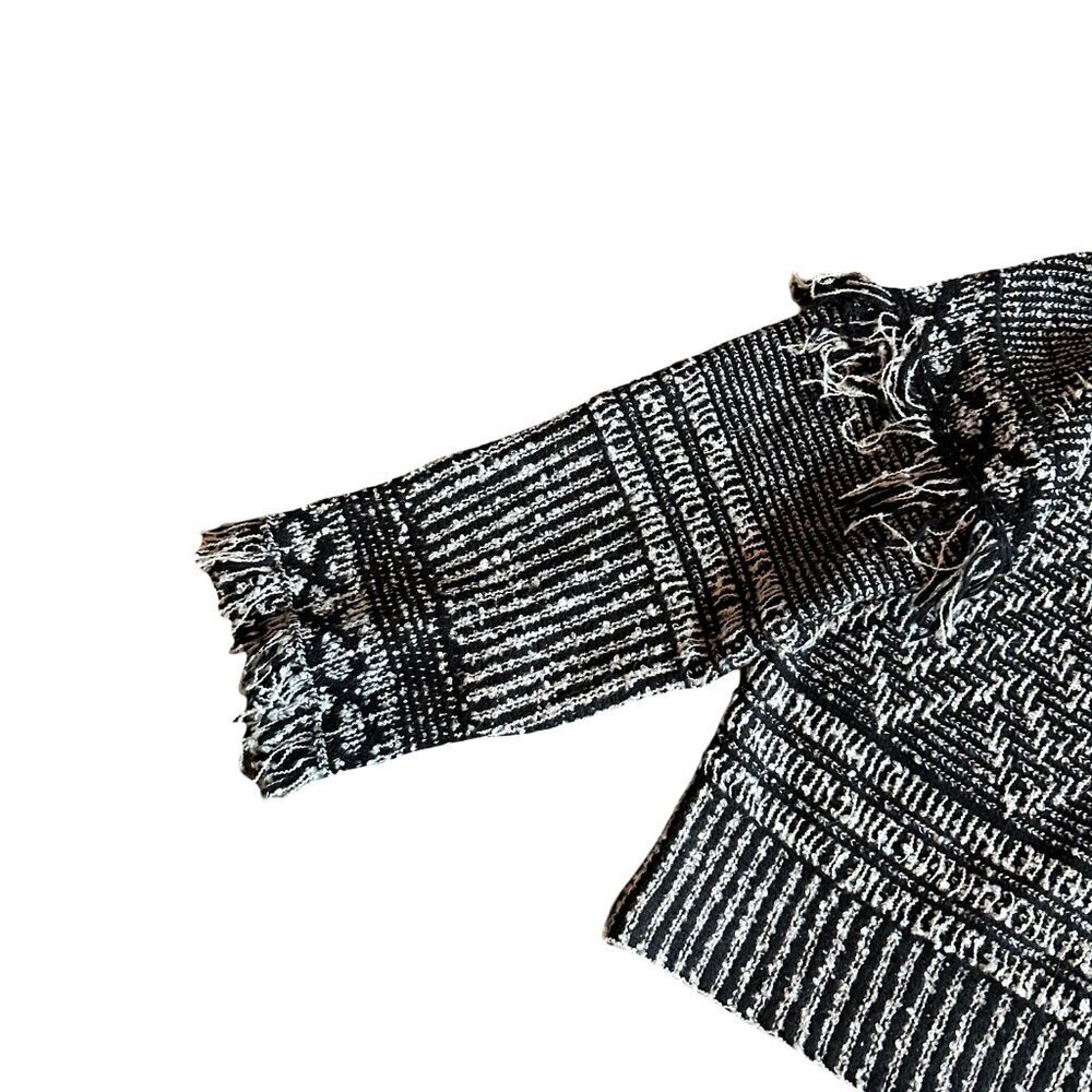 Magaschoni Black White Pullover Turtleneck Sweater Fringe Bohemian Boho Sz Small - Picture 6 of 13